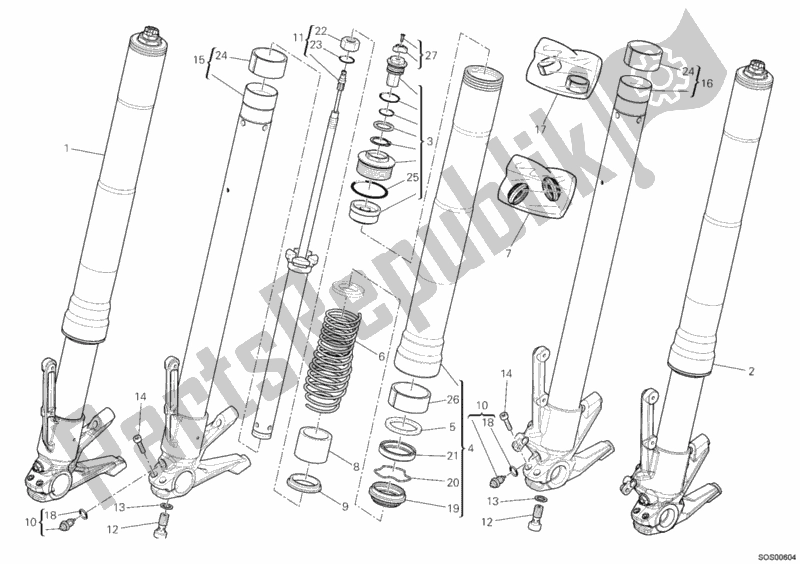 All parts for the Front Fork of the Ducati Diavel Carbon Brasil 1200 2013